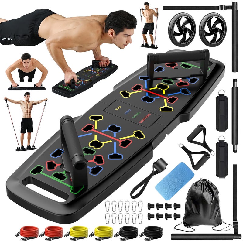 MQRW Push Up Board Home Gym Portable Exercise Equipment Pilates Bar and 20 Fitness Accessories with Resistance Bands and Ab Roller Wheel Full Body Workout at Home - Image 1